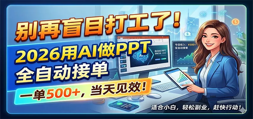 别再盲目打工了！2026用AI做PPT全自动接单，一单5张+，当天见效！客创社区-专注互联网轻资产资源整合与分享客创社区-专注互联网轻资产资源整合与分享